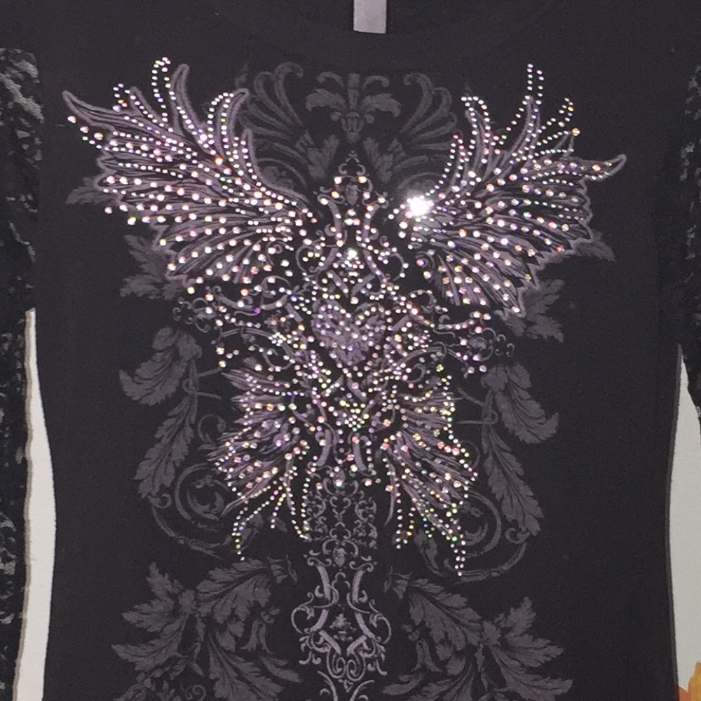 Los Angeles Sparkle Sheer Lace Long Sleeves Sz L